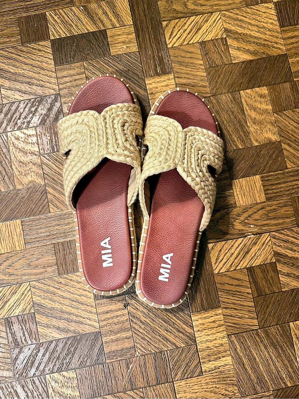 MIA Poet Slide Sandal Woven Brown & Cream